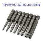 Set of 8 Bit Screwdrivers T8/T10/T15/T20/T25/T27/T30/T40 for Automotive