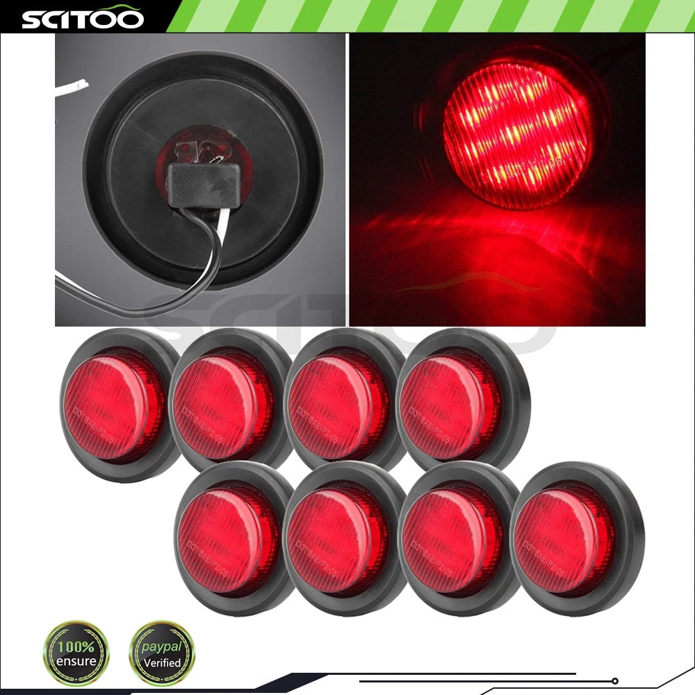 8PCS Red Side Marker Clearance Lights with Grommet & Pigtail for Kenworth T660 T700 T800 (2003–2023)