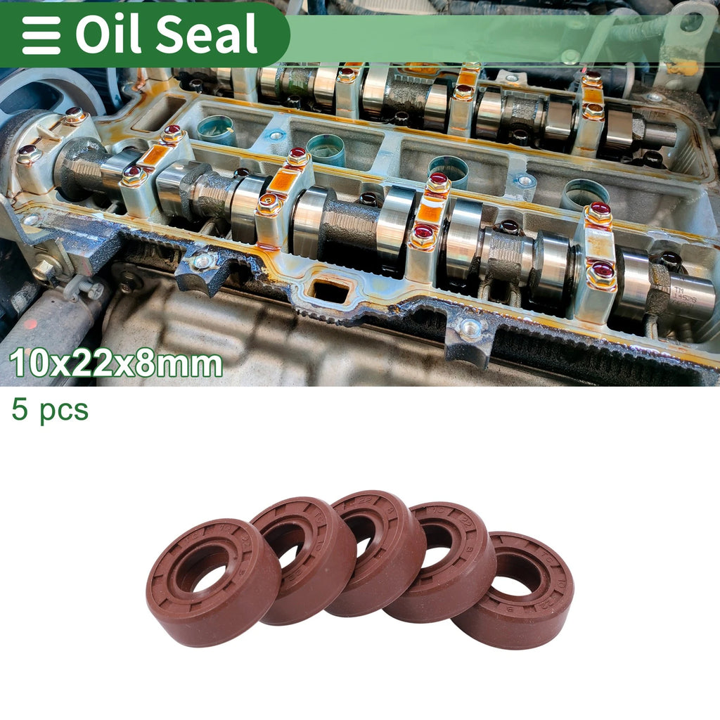 Set of 5 Oil Seal 10x22x8mm for Rotary Shaft (Fluorine Rubber)
