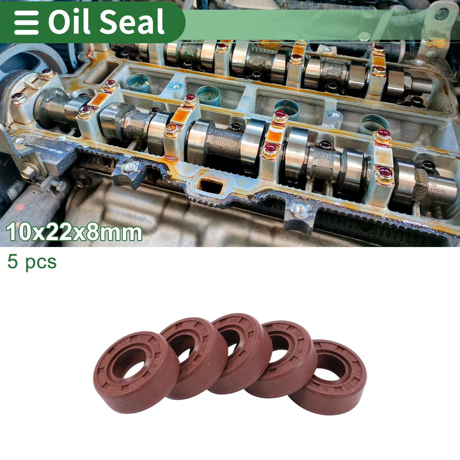 Set of 5 Oil Seal 10x22x8mm for Rotary Shaft (Fluorine Rubber)