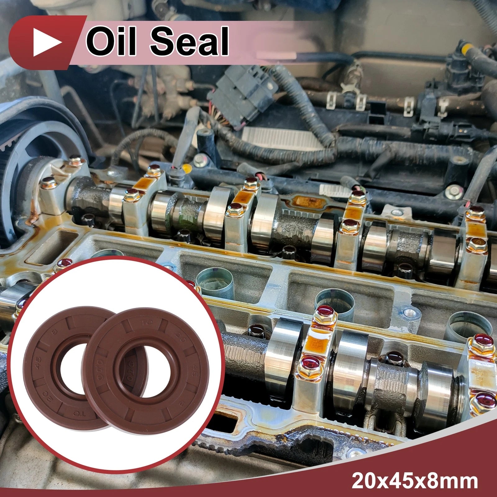 Set of 2 Oil Seal Rotary Shaft Seal FKM Rubber 20x45x8mm