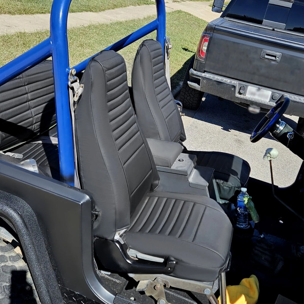 Set of 2 Black Front & Rear Seat Covers for Jeep Wrangler YJ (1987–1995) / CJ7 CJ8 (1976–1986)