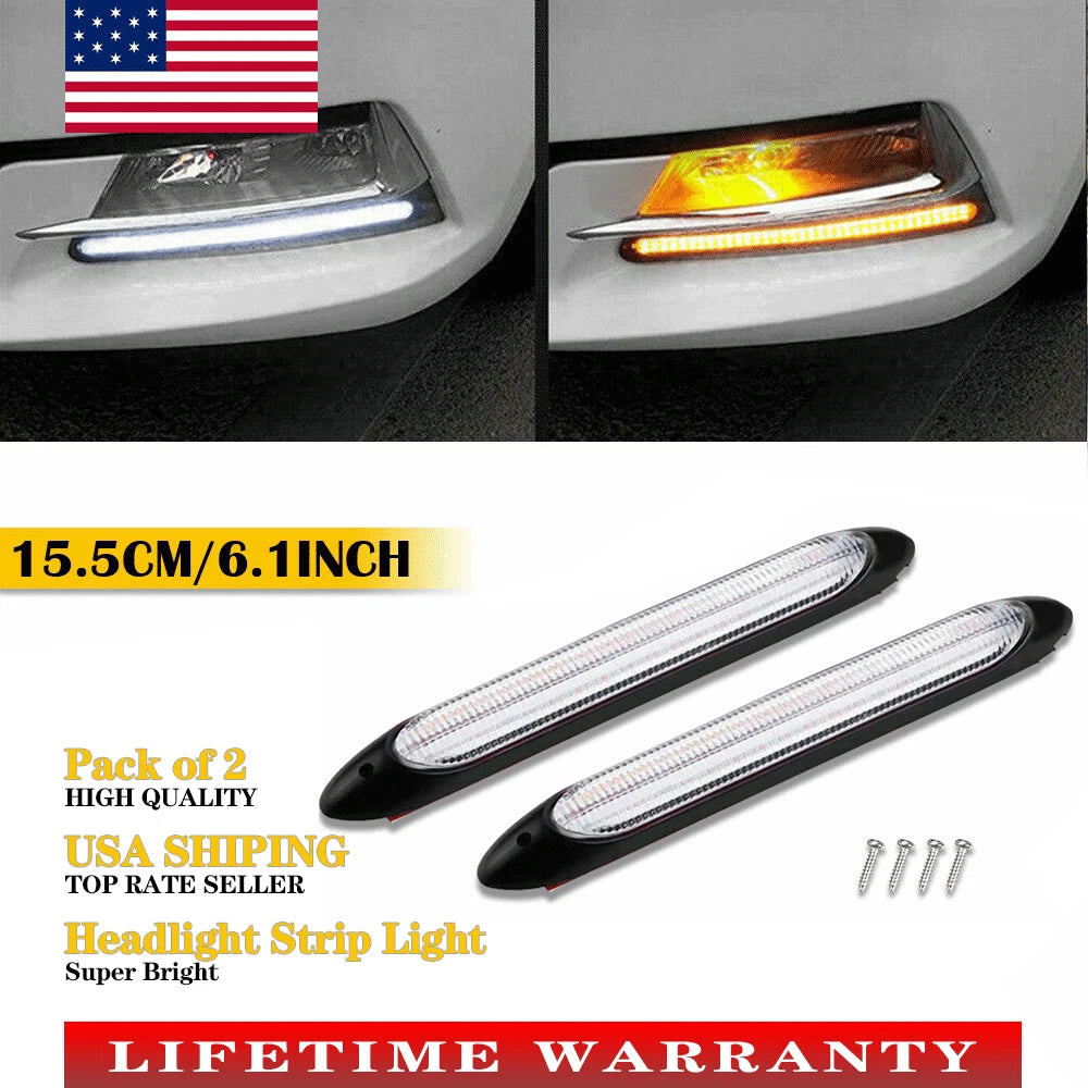 6" Sequential DRL LED Daytime Running Light Strip for Universal Fit