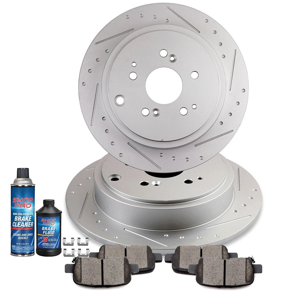 Set of 4 Rear Slotted Brake Pads and Rotors for Acura MDX, Honda Pilot (2003–2020)