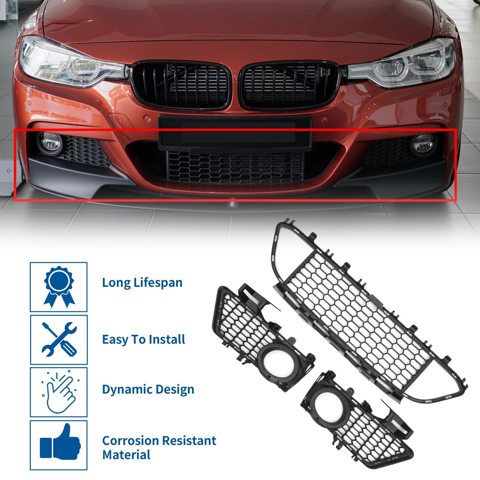 Set of 1 Front Lower Bumper Grille for BMW 320i (2013–2018)