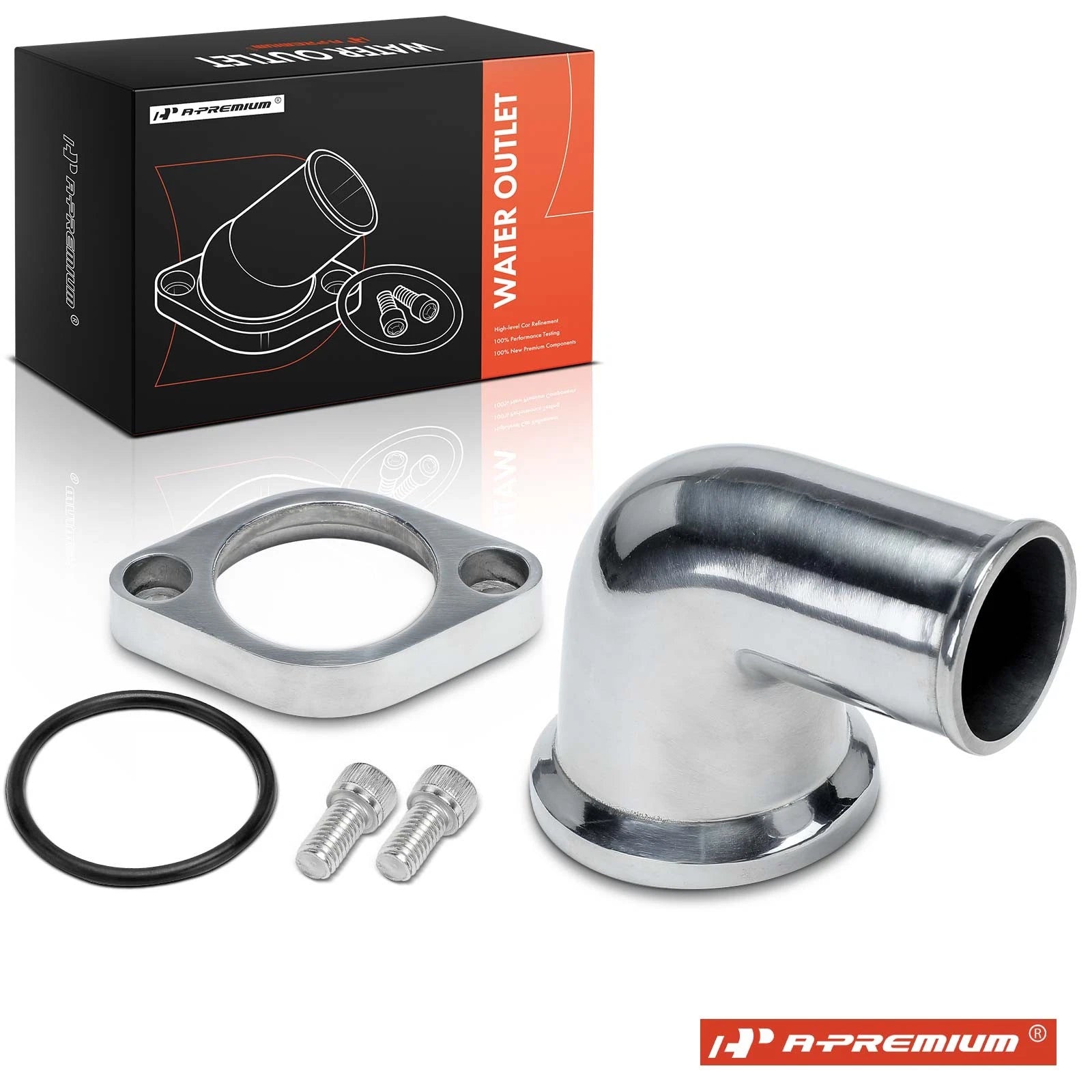 90° Swivel Polished Aluminium Water Neck with O-Ring for Chevy V8 