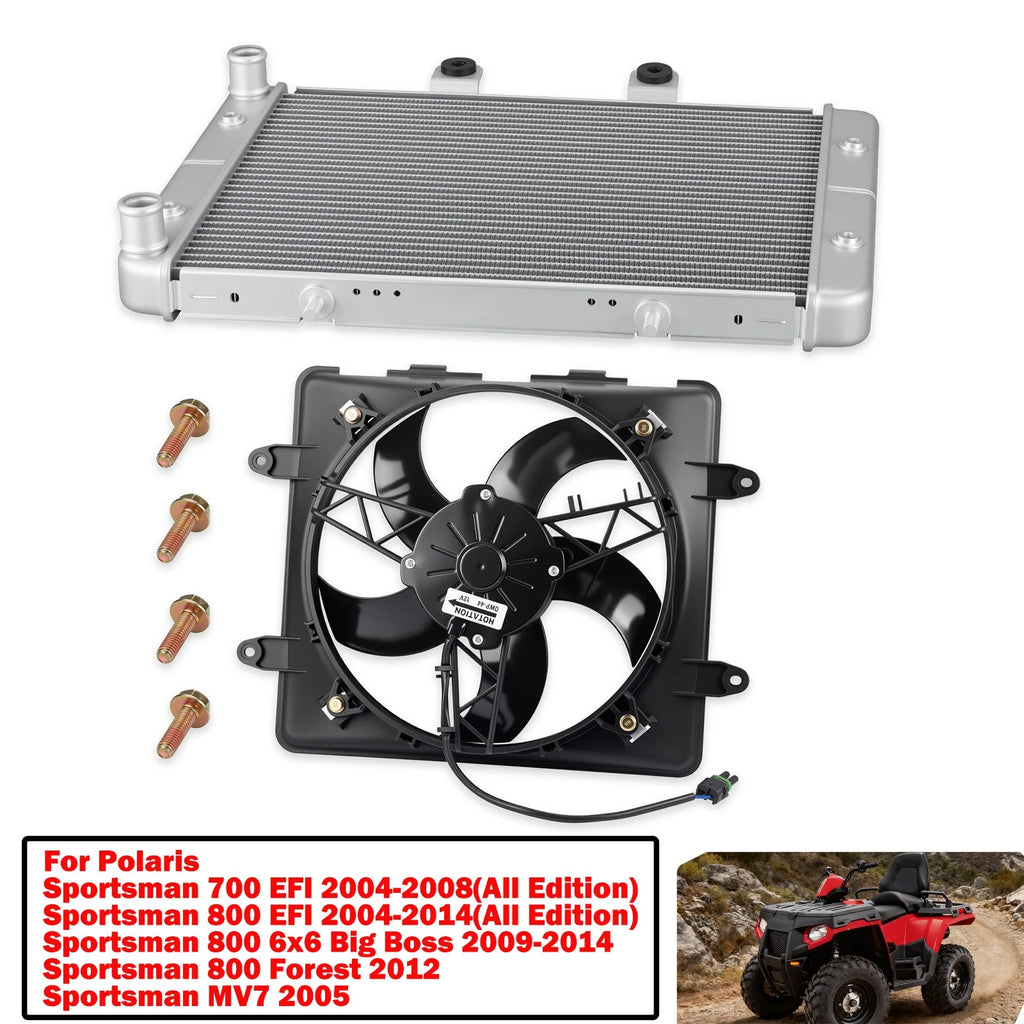 Aluminum Radiator & Cooling Fan for Polaris Sportsman 700 800 (2004–2014)