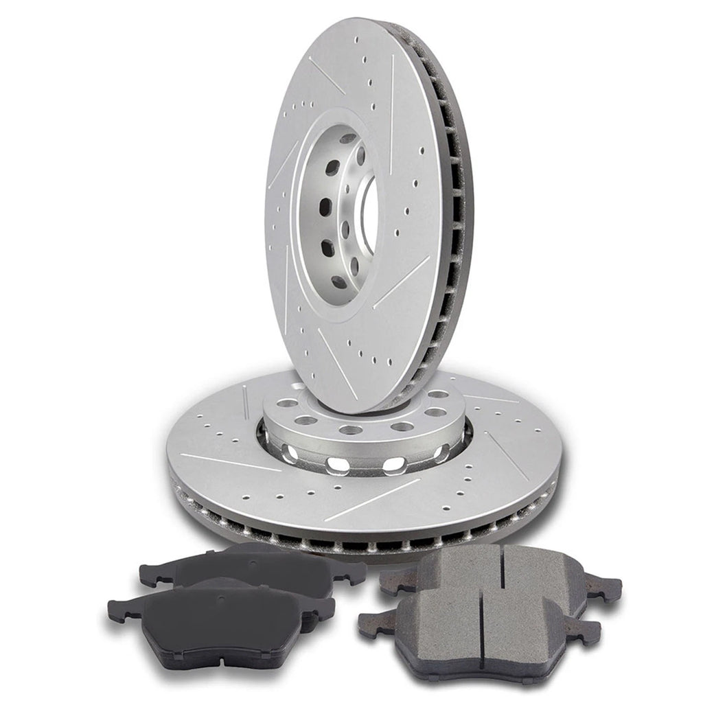 Set of 2 Front Brake Rotors & Ceramic Pads for Audi A4 (1999–2004) VW Passat (2000–2005) Drilled Slotted
