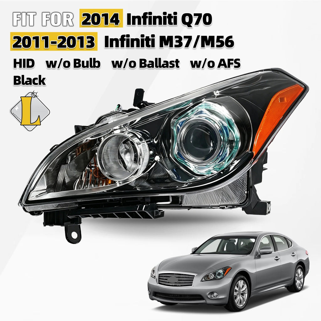HID Headlight for Infiniti M37 (2011–2014) Left Black w/o Bulb w/o Ballast