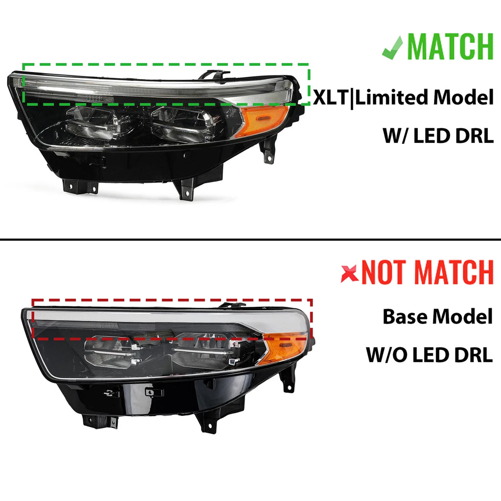 Full LED Headlight w/LED DRL for Ford Explorer (2020–2024) Driver Left Chrome