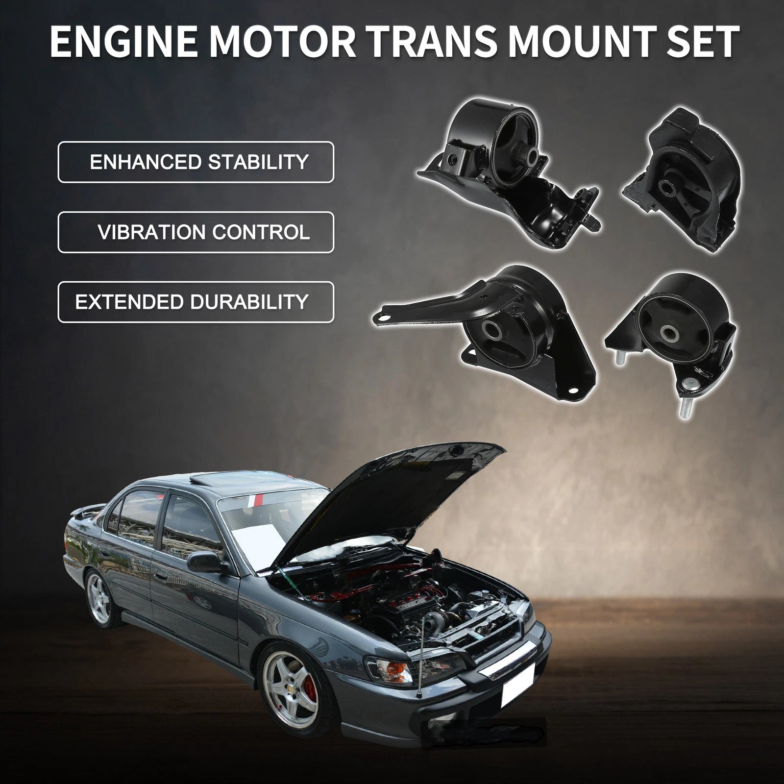Engine Motor Trans Mount Set for Toyota Corolla L4 1.6L (1993–1997)