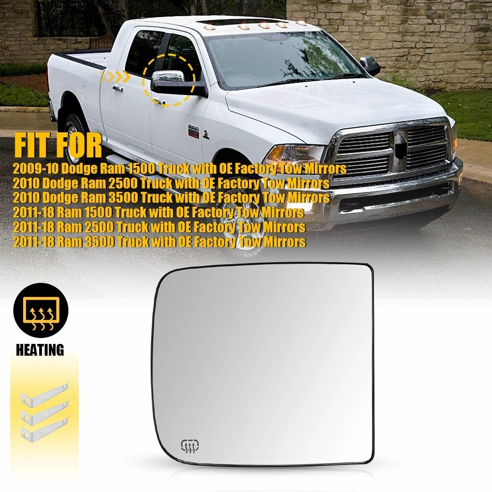 Heated Upper Towing Mirror Glass for RAM 1500 2500 3500 (2009–2022)