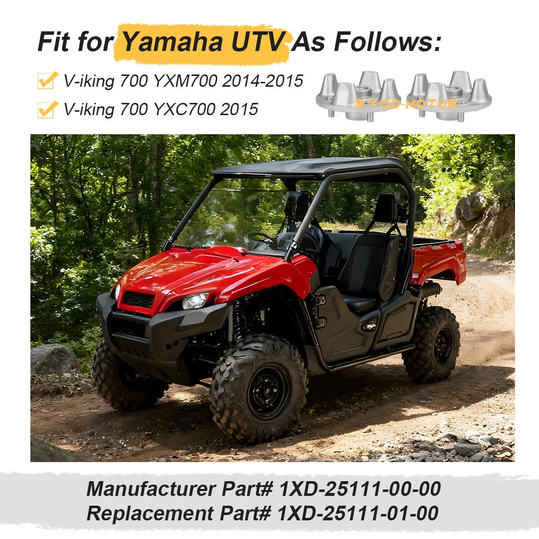 2 Front Rear Wheel Hubs for Yamaha Viking 700 VI YXM700 YXC700 (2014–2015)