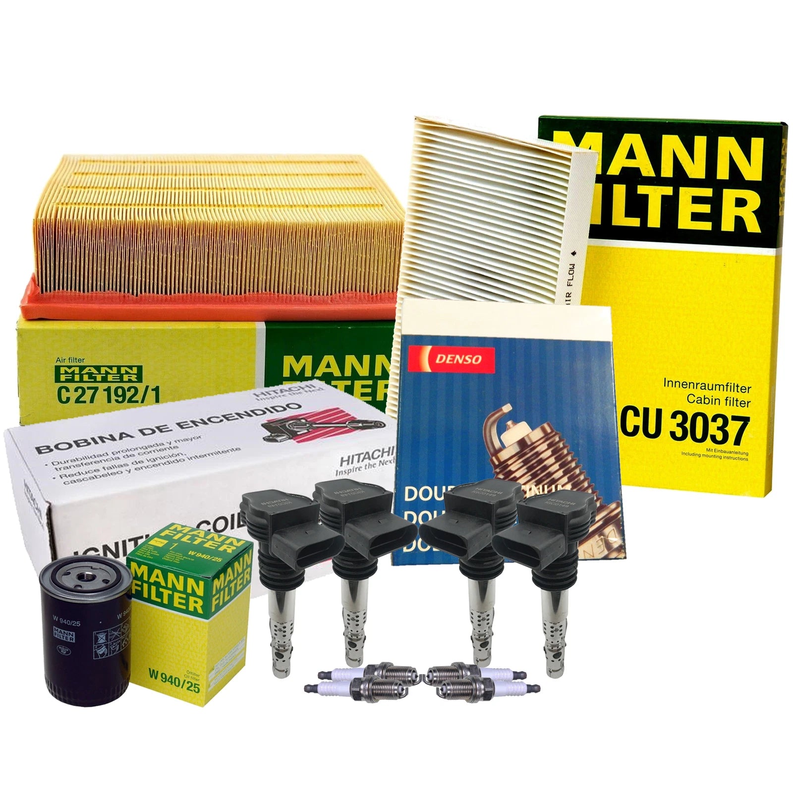Tune-Up Kit with 4 Mann Filters & 4 Denso Double Platinum Spark Plugs for Audi