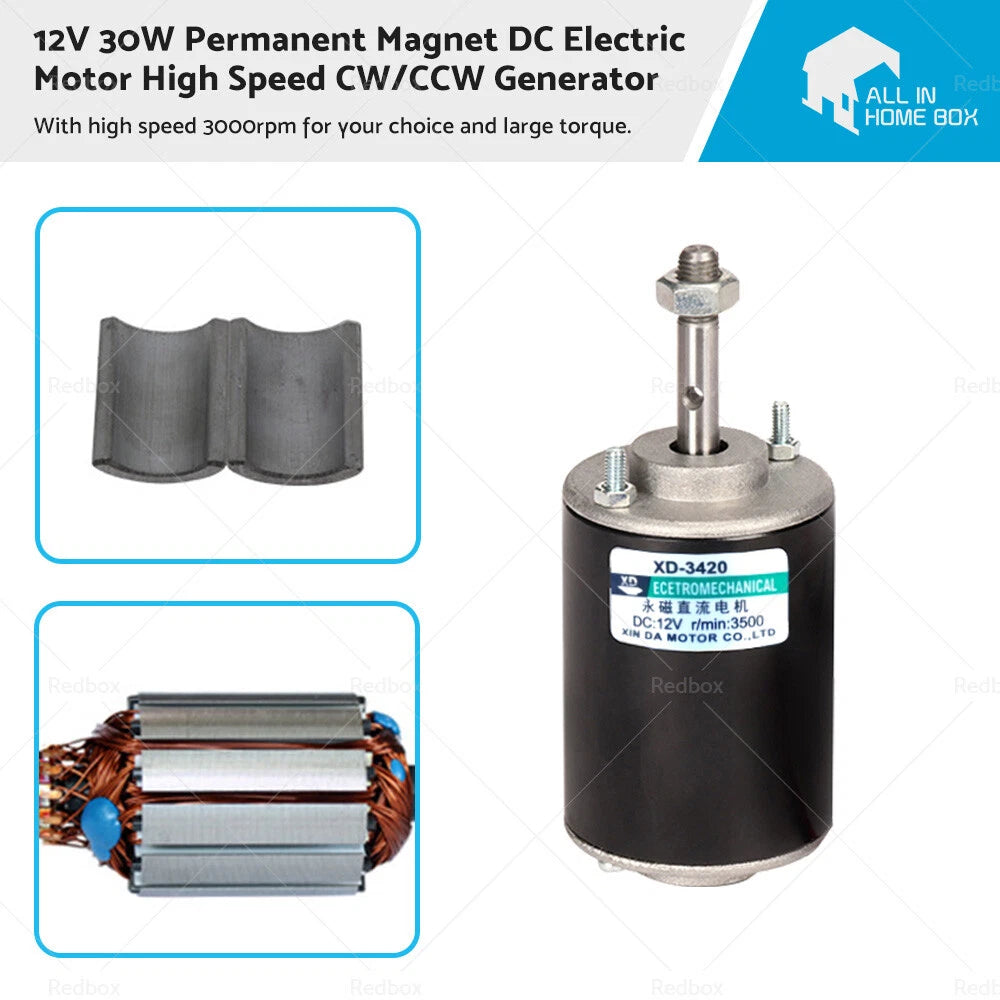 12V 30W Permanent Magnet DC Motor for Generator (CW/CCW)