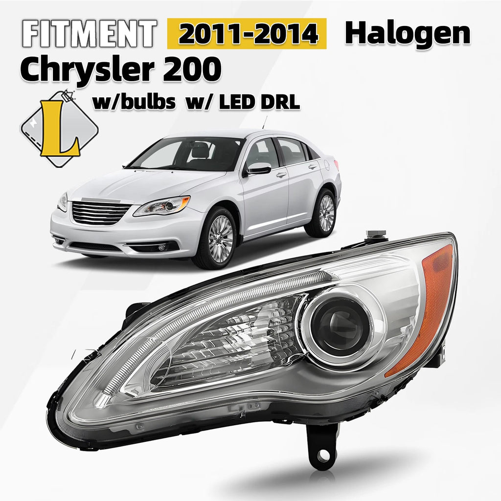 Halogen Headlight for Chrysler 200 (2011–2014) w/ LED DRL, Driver Left Side
