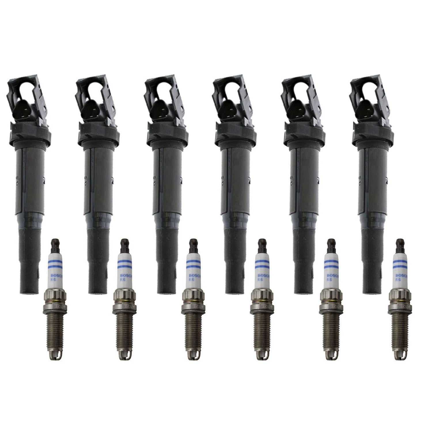 Set of 6 Ignition Coils & Bosch Spark Plugs for BMW E60 E65 E66 E90 3.0L