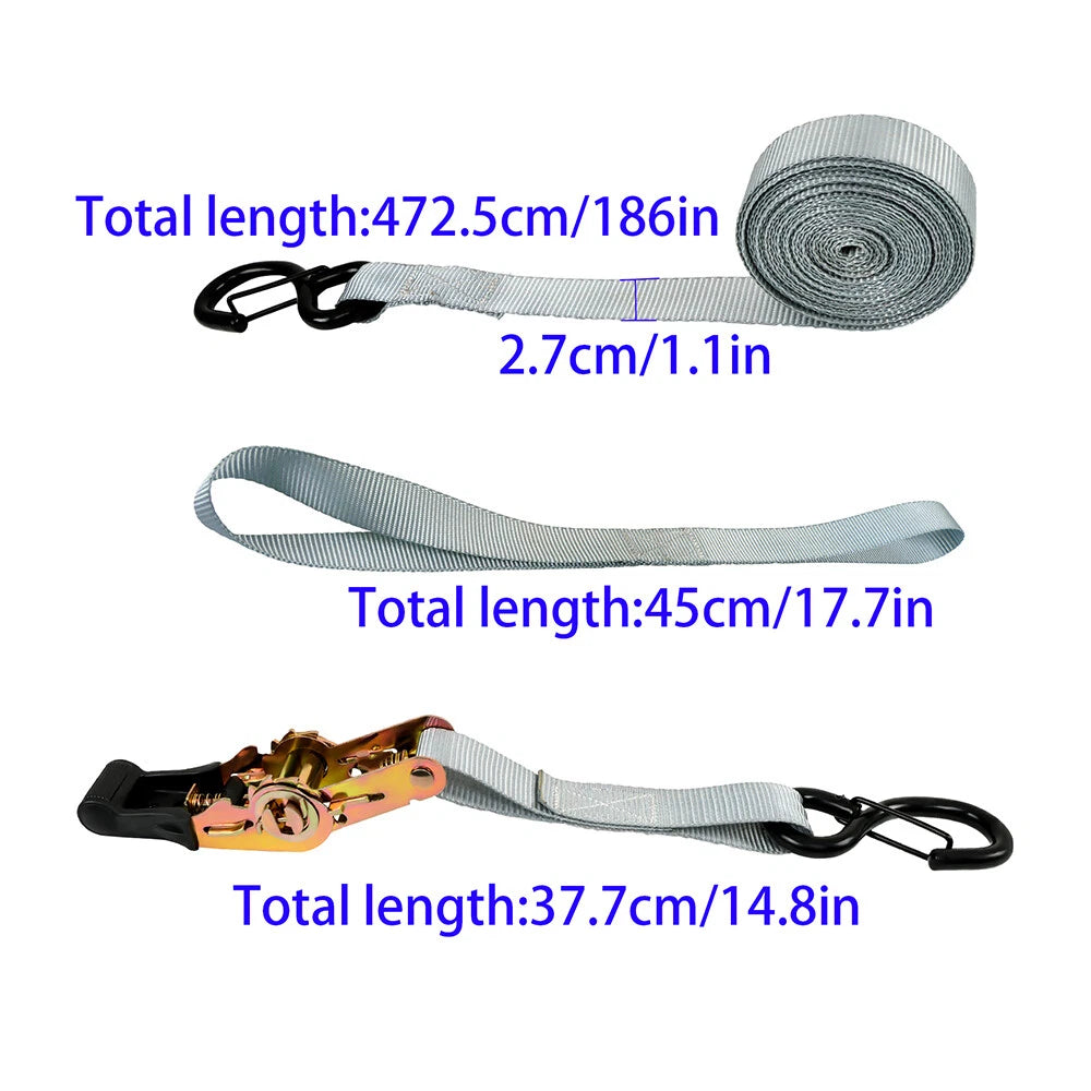 Set of 4 Ratchet Tie Down Straps for Truck (15ft, 2200lb Break Strength)