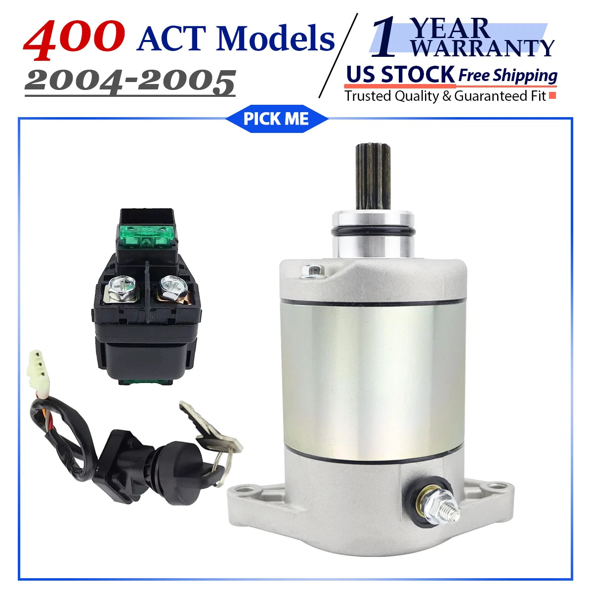 Starter for Arctic Cat 400 ACT (2004–2005) with Relay & Ignition Key Switch