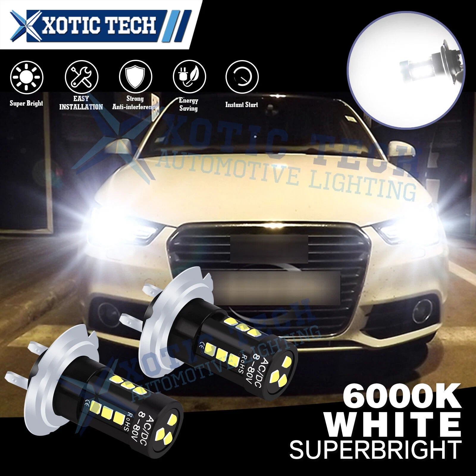 H7 LED Headlight Bulbs High Beam For Audi A4 (1996–2014)