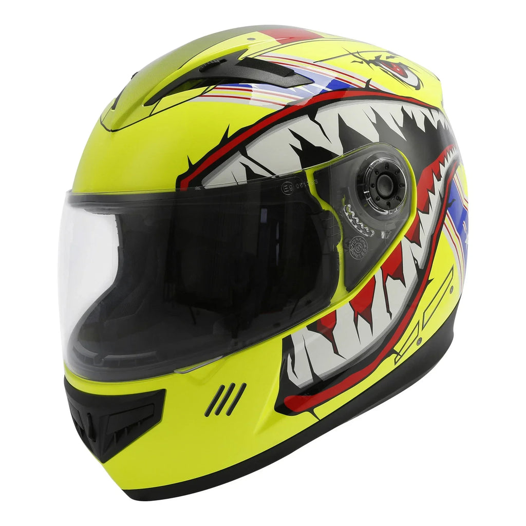 Youth Full Face Motorcycle Helmet DOT Shark Yellow for Kids M-XXL