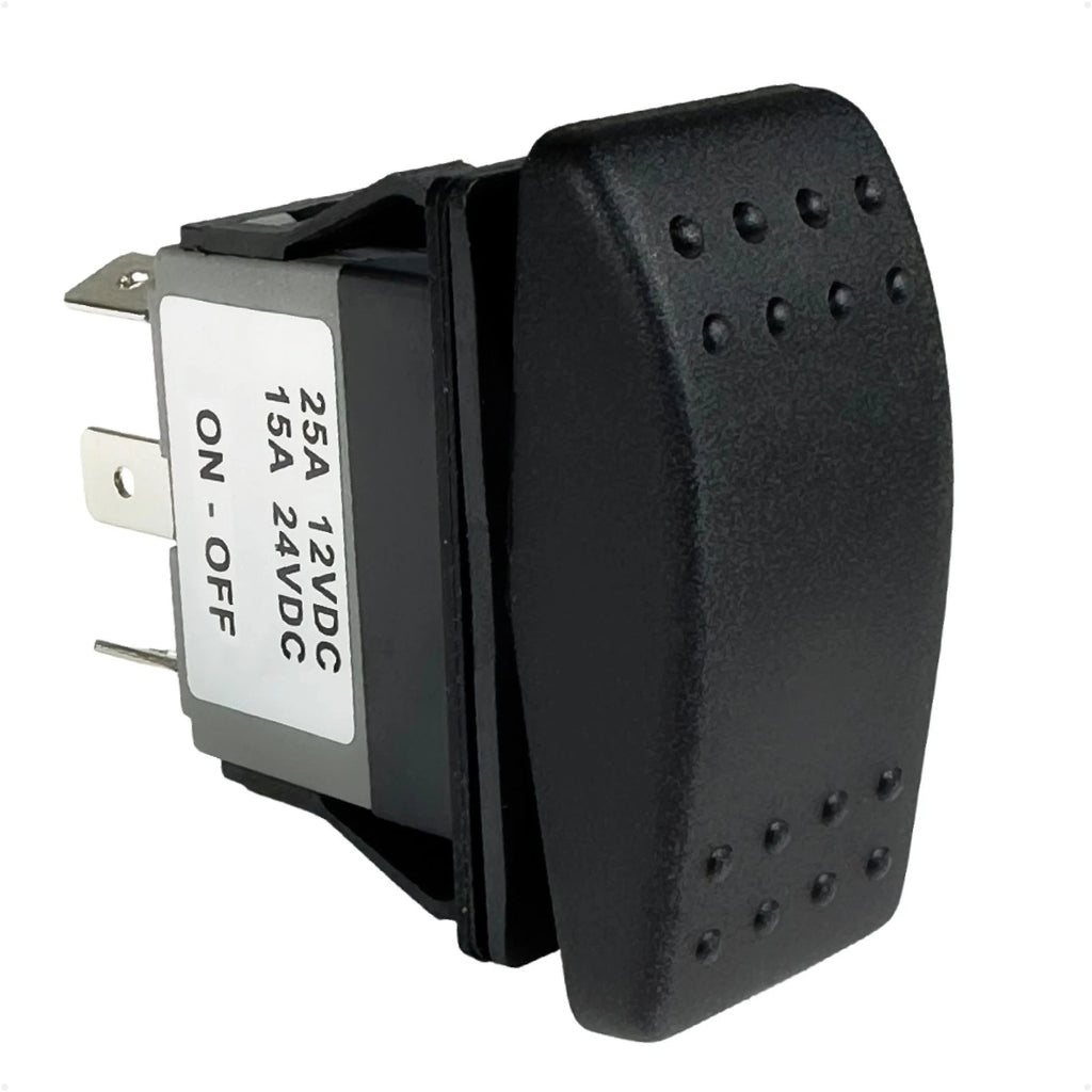 2-Pin On-Off Rocker Switch 25A/12V DC, 15A/24V DC, SPST, IP66 Waterproof