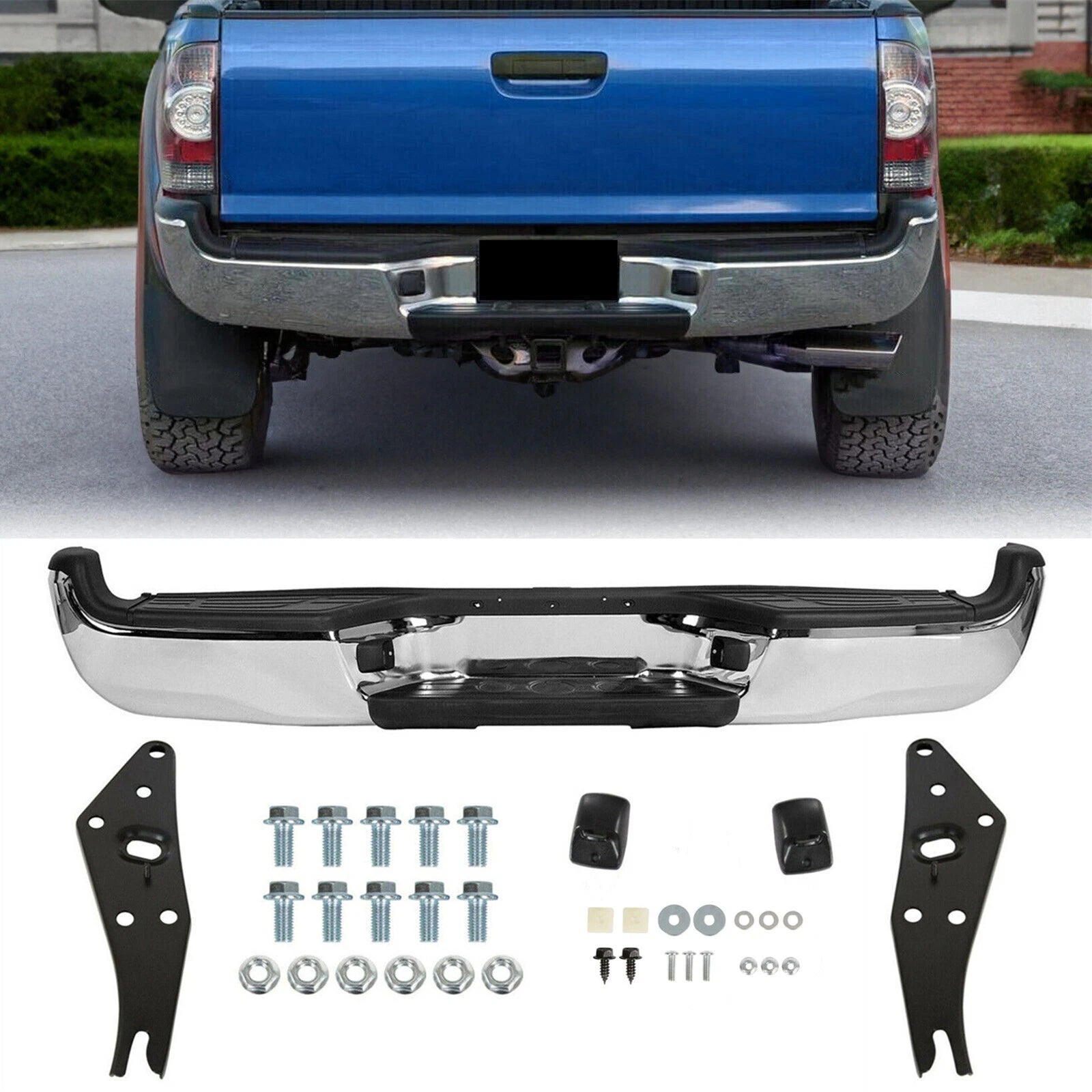 Chrome Steel Rear Bumper Assembly with Lights for Toyota Tacoma (2005–2015)