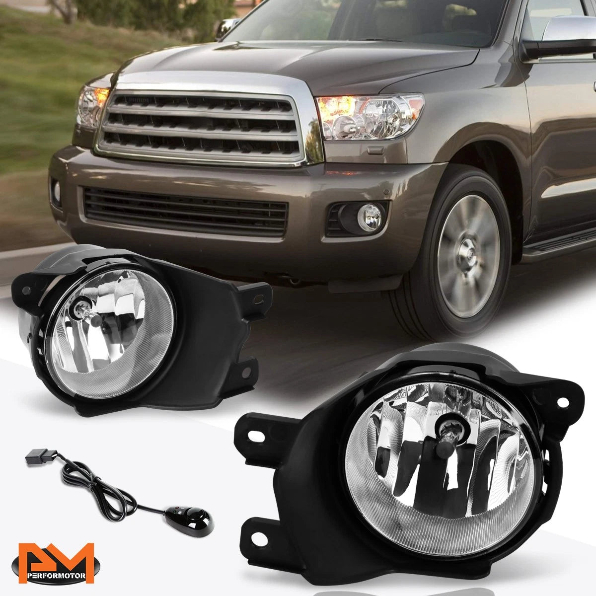 Clear Lens Front Bumper Fog Lights + Switch for Sequoia (2008–2016)