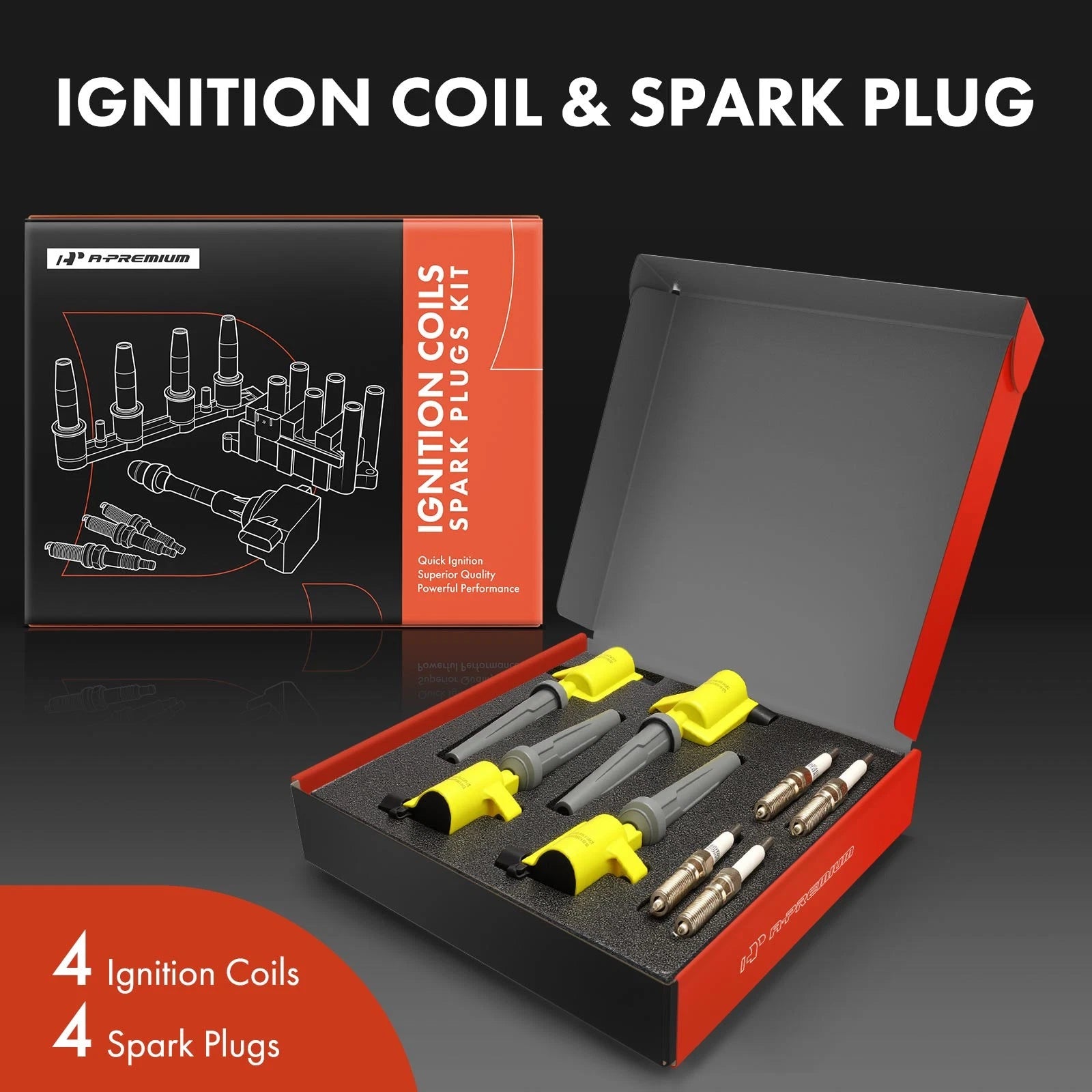 Set of 4 Ignition Coils & Iridium Spark Plugs for Ford Escape