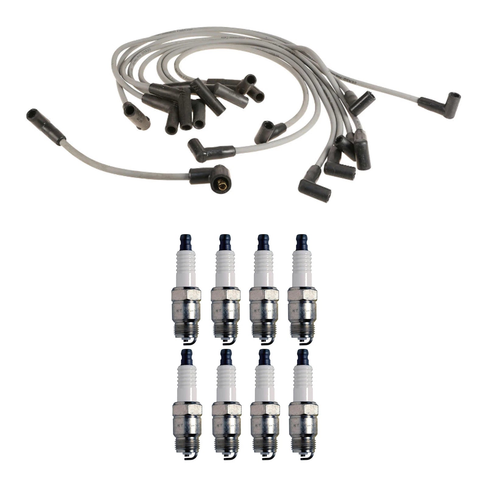 Denso 8mm Wire Set & 8 U-Groove Spark Plugs Kit for Ford 7.5L V8 (G)