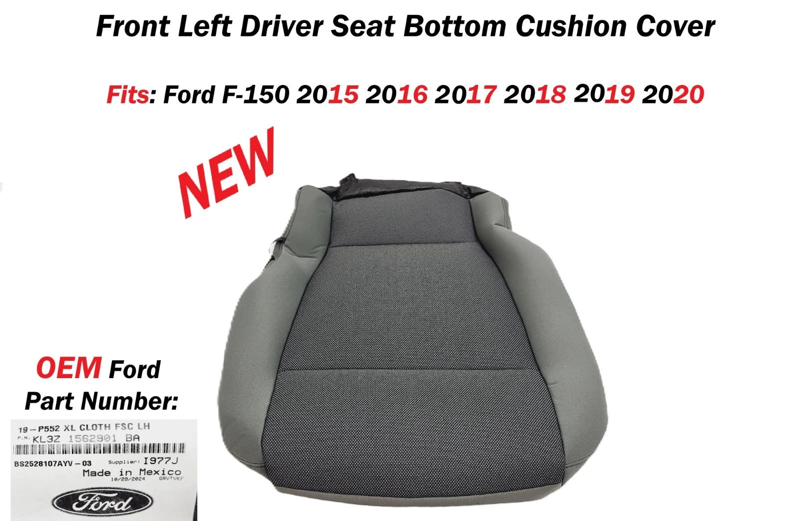 Front Left Driver Seat Bottom Cover for Ford F150 (2015–2020) KL3Z1562901BA