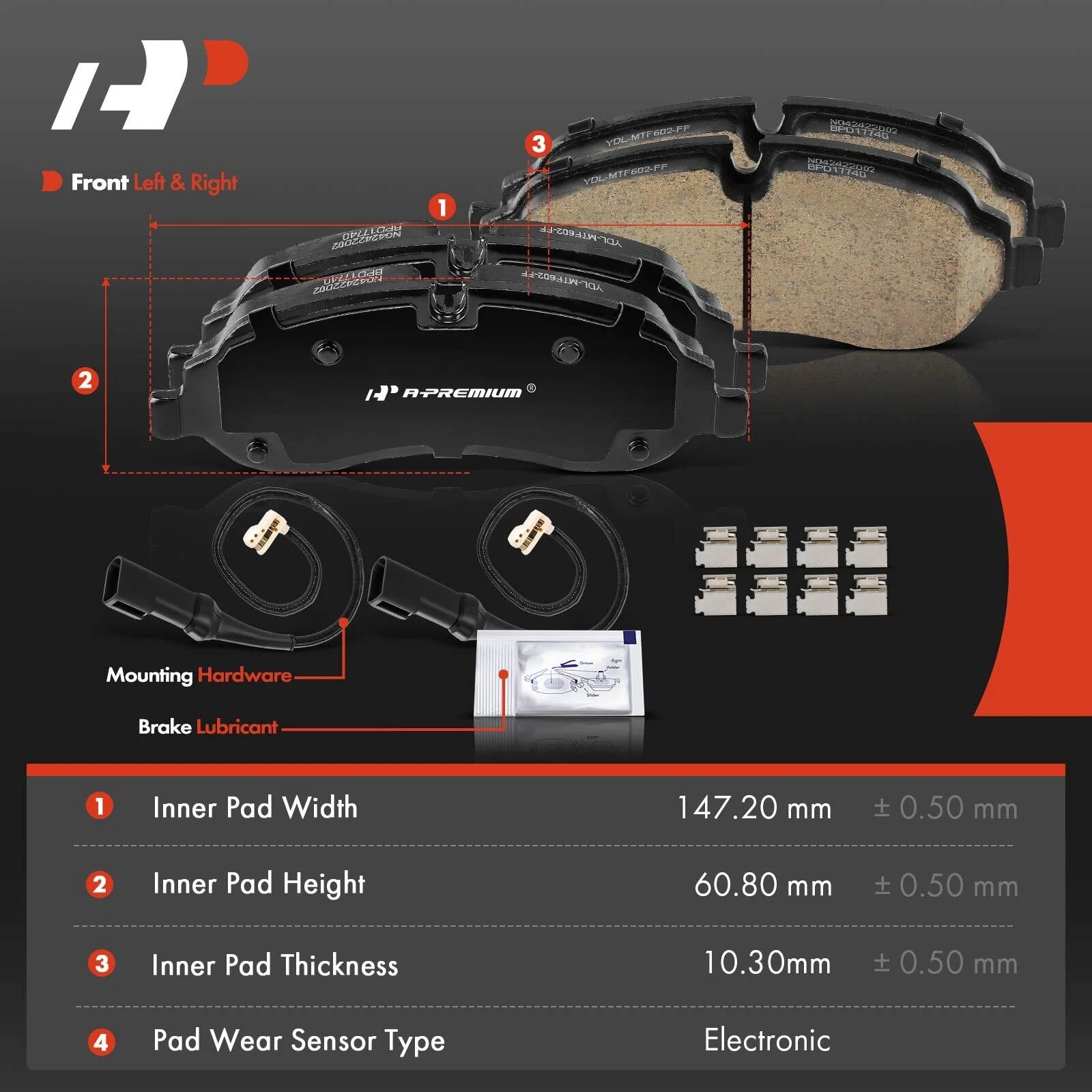 Set of 4 Front Side Ceramic Brake Pads for Ford Transit-150 250 350 (2015–2021)