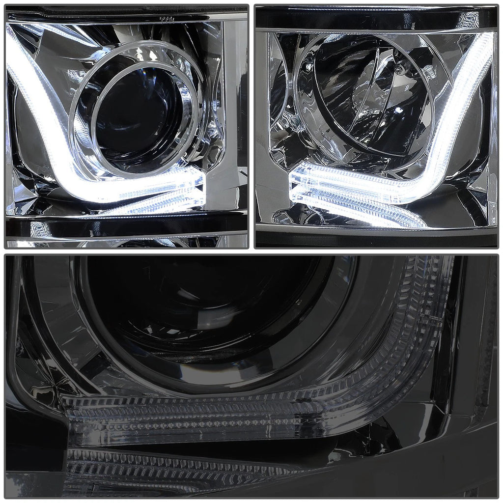 Smoked Clear Signal 3D LED Bar Projector Headlights for GMC Sierra (2007–2014)