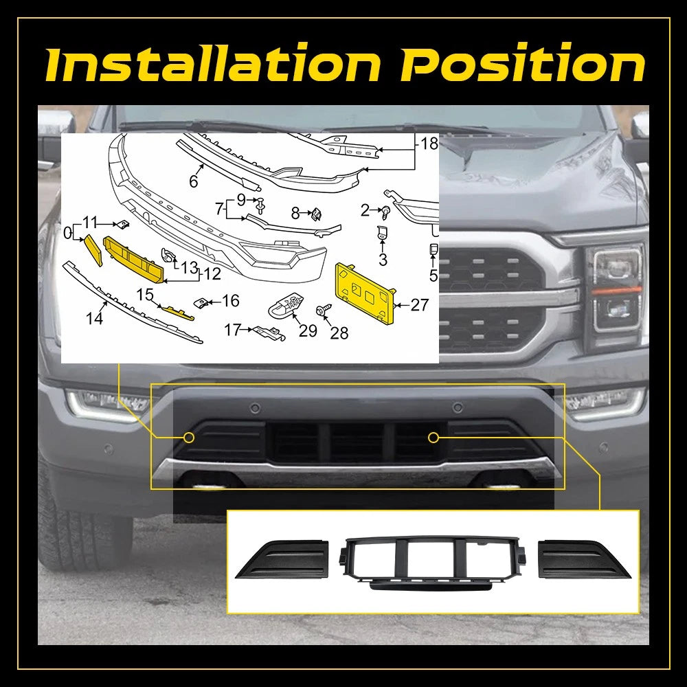Front Bumper Grille Trim Panel & License Plate Bracket for Ford F150 (2021–2023)