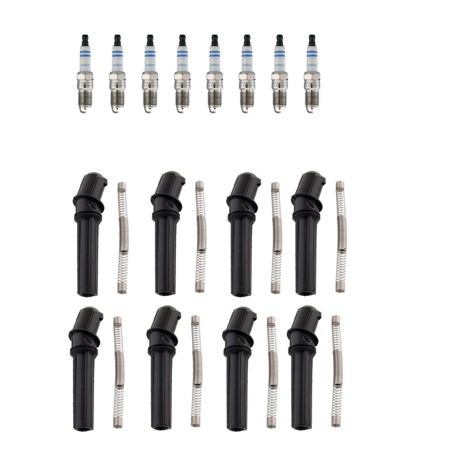 Set of 8 Double Iridium Spark Plugs & NGK Coil Boots for E-350 Super Duty
