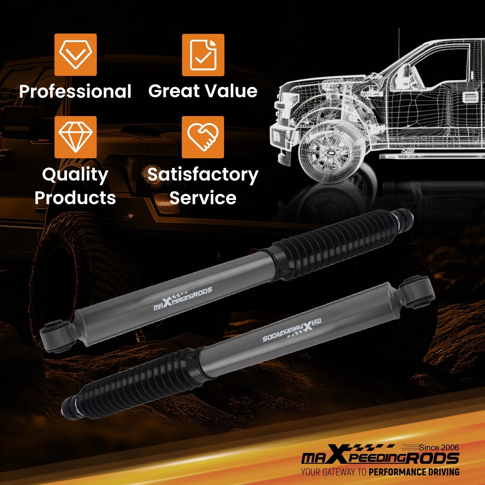 2X 4.5" Heavy Duty Front Shock Kit for Ford F250 F350 4WD (2005–2023)