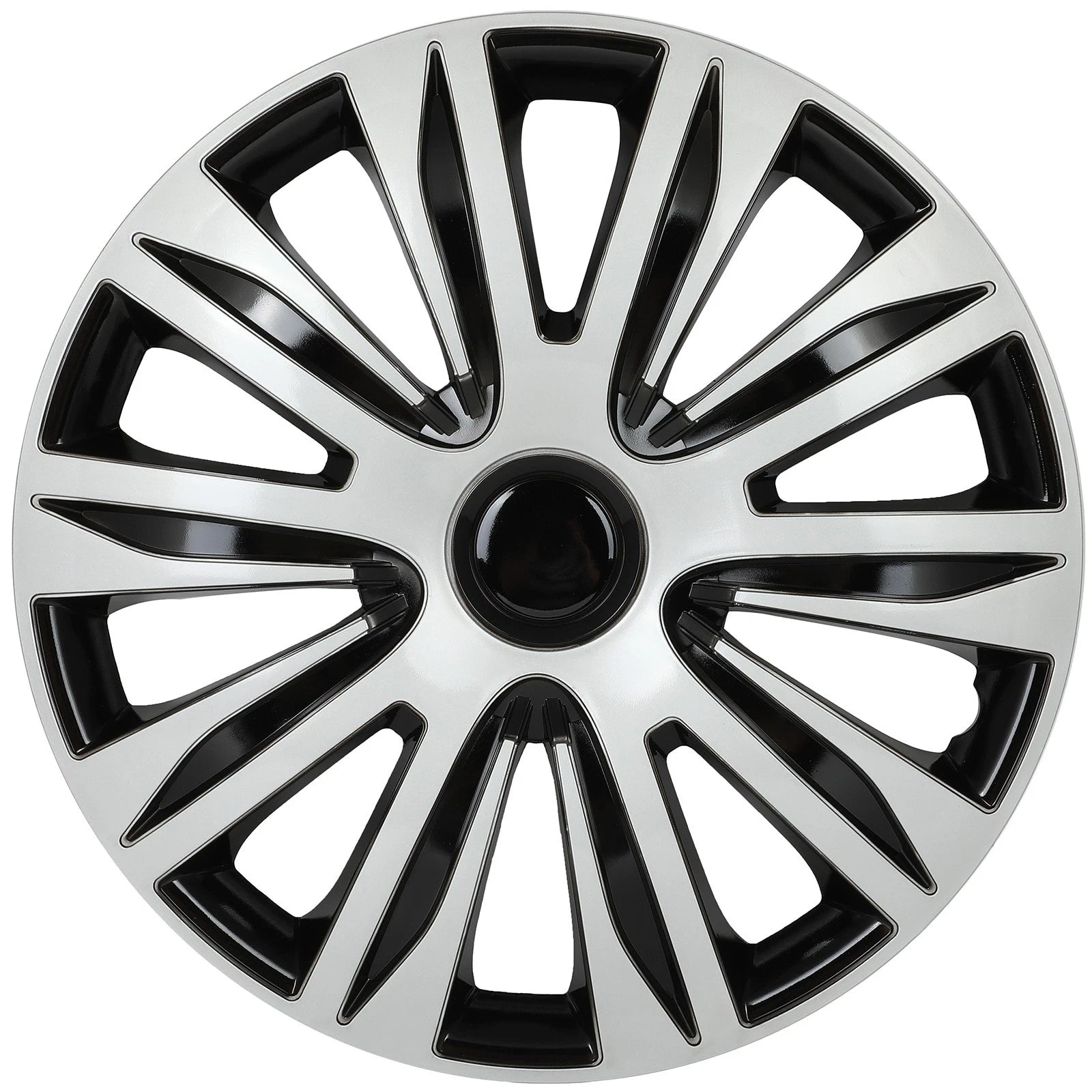 Set of 4 Wheel Hub Caps for All Models 15" Black & Silver Trim