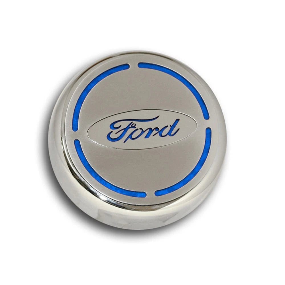 Chrome Cap Covers with Orange Carbon Fiber Ford Oval Inlay for 2015-2016 Mustang