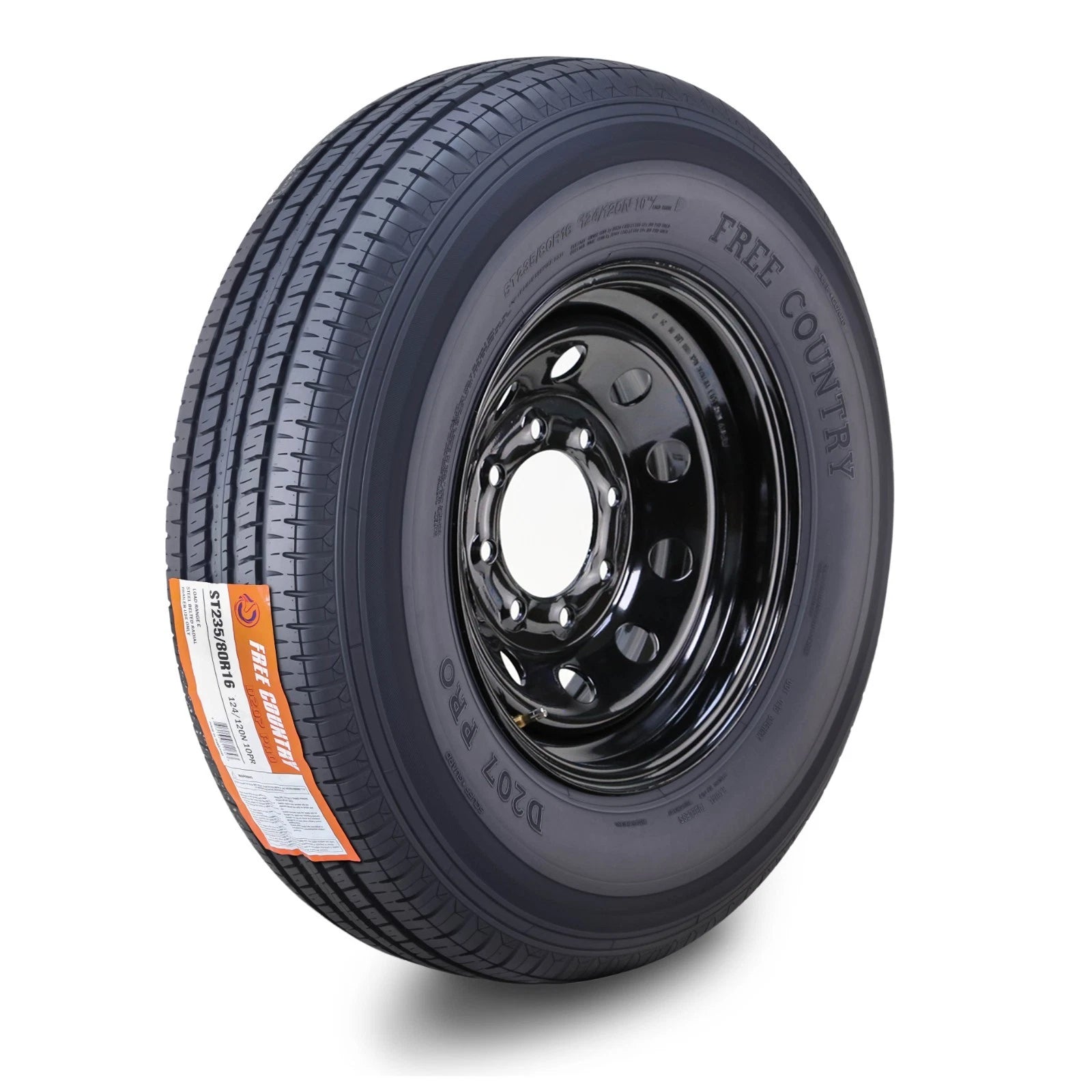 Free Country Trailer Tire Rim ST235/80R16 10-Ply E 124M 8 Lug 6.5" Black Mod