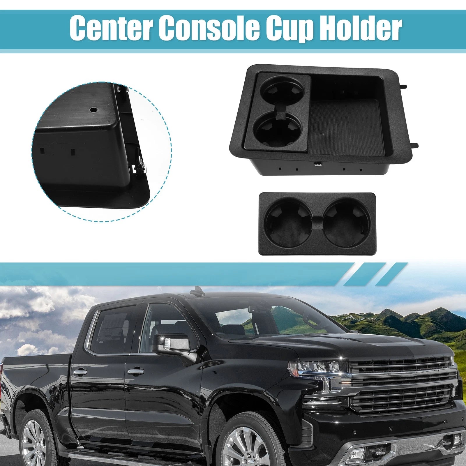 Set of 1 Center Console Cup Holder Bezel Black for Chevrolet Silverado 1500 (2014–2019) 22860866
