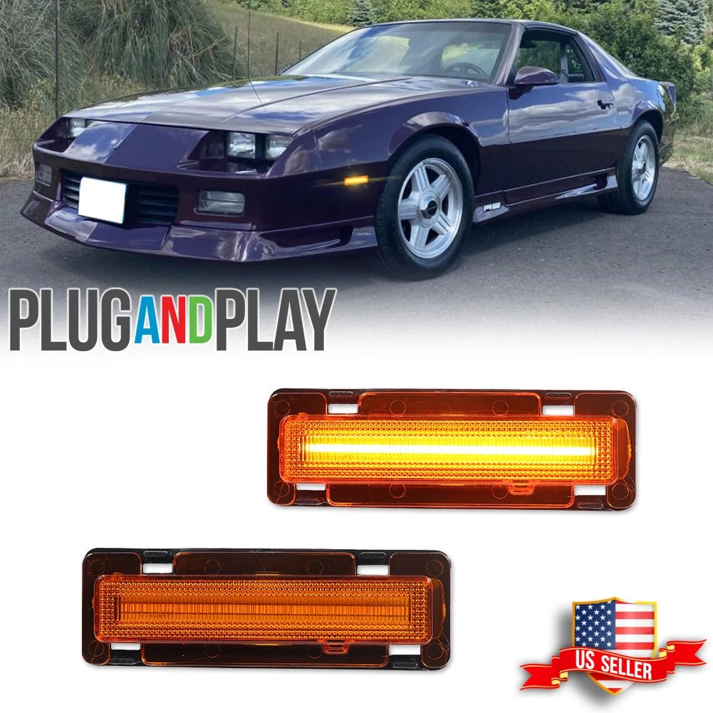 2X Amber LED Front Side Marker Lights for Chevy Camaro Pontiac Firebird (1982–1992)