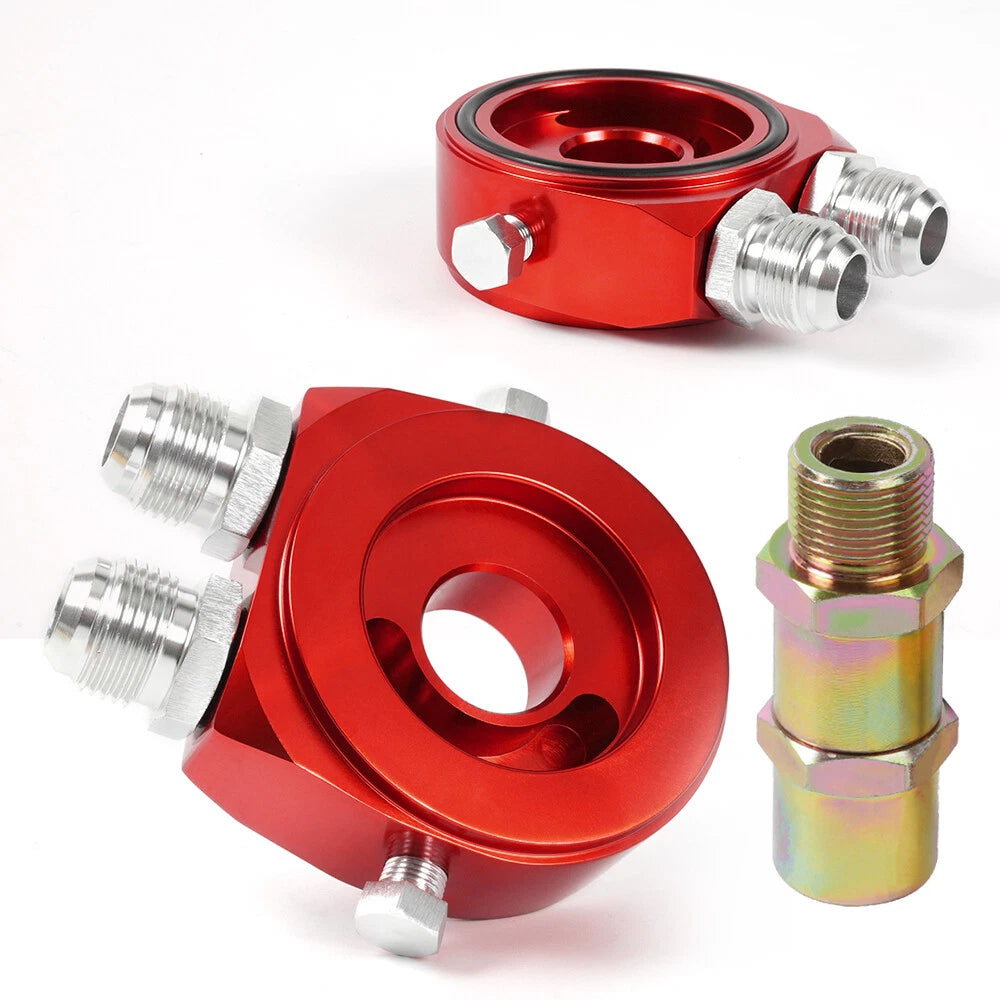 Red Aluminum Oil Filter Sandwich Adapter for Automotive Applications