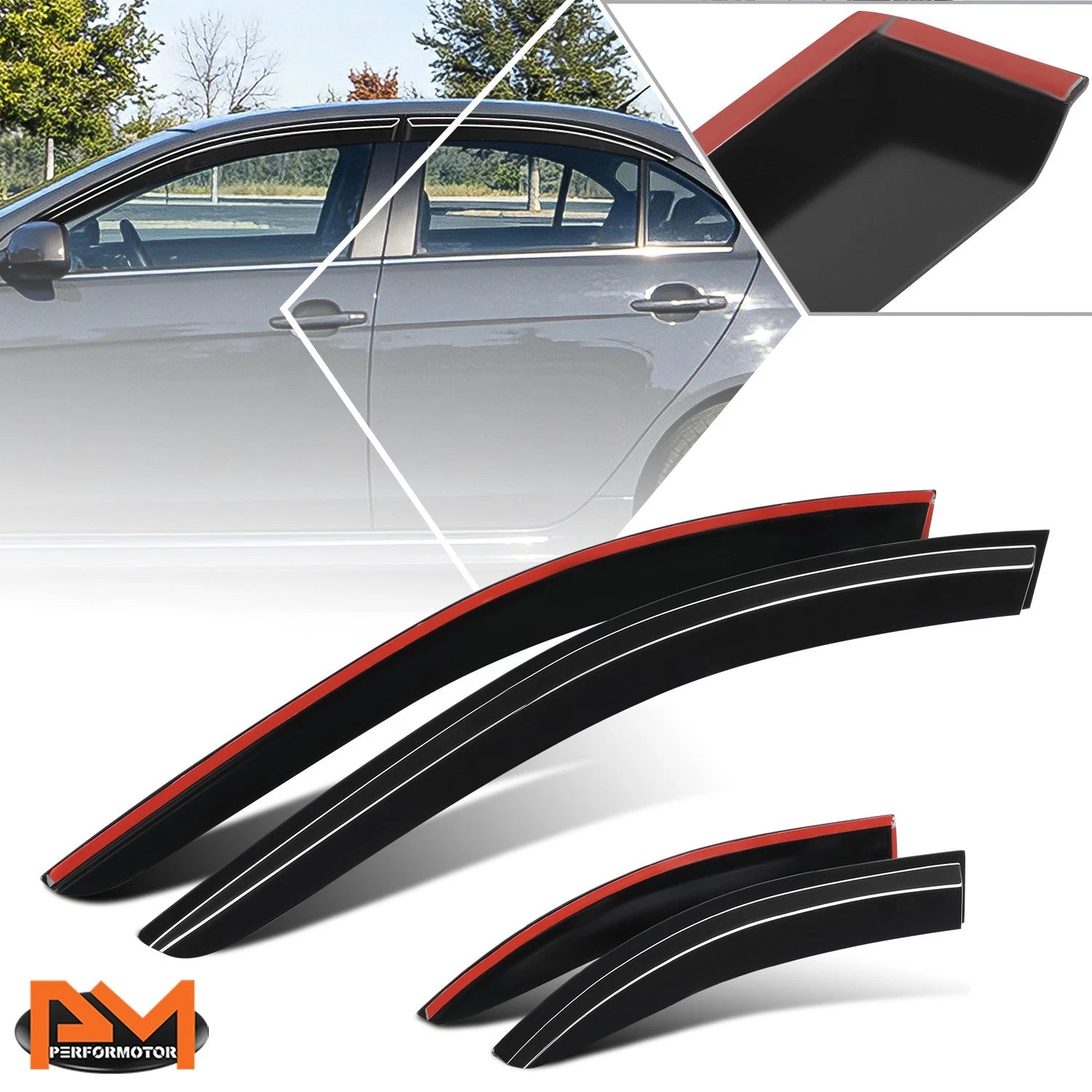 Set of 4 Tap-On Window Visors for Mitsubishi Lancer Sedan (2008–2017)