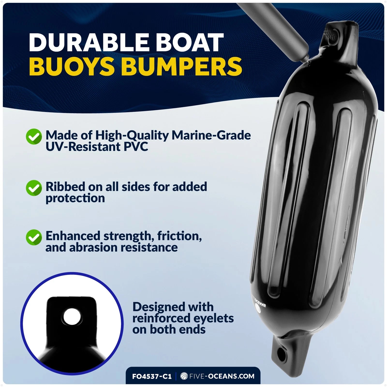 Set of 4 Boat Fenders 4.5"x16" with Dock Lines and Fender Clip