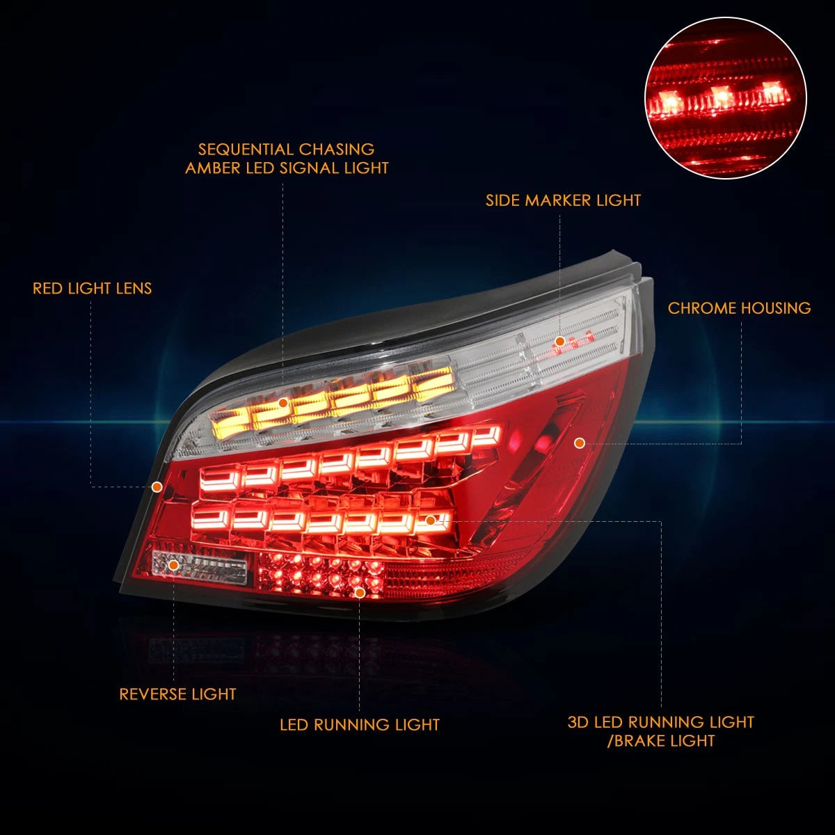 Sequential OLED Turn Signal Tail Brake Light for BMW E60 Sedan (2004–2007)