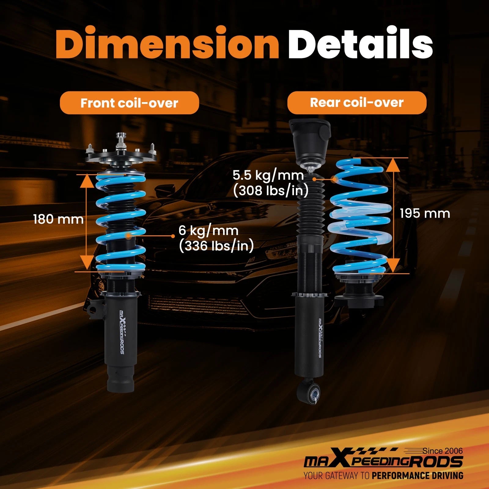 Coilovers Suspension Springs Kit for Honda Civic (2016–2023)