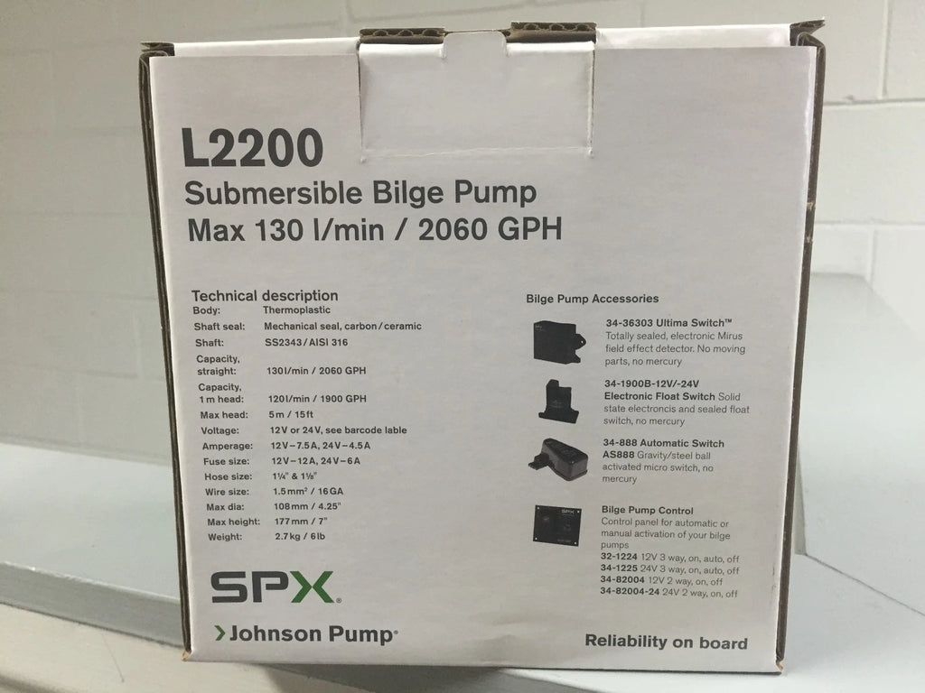 SPX Johnson Submersible Bilge Pump 2200gph 24V for Marine (L2200)