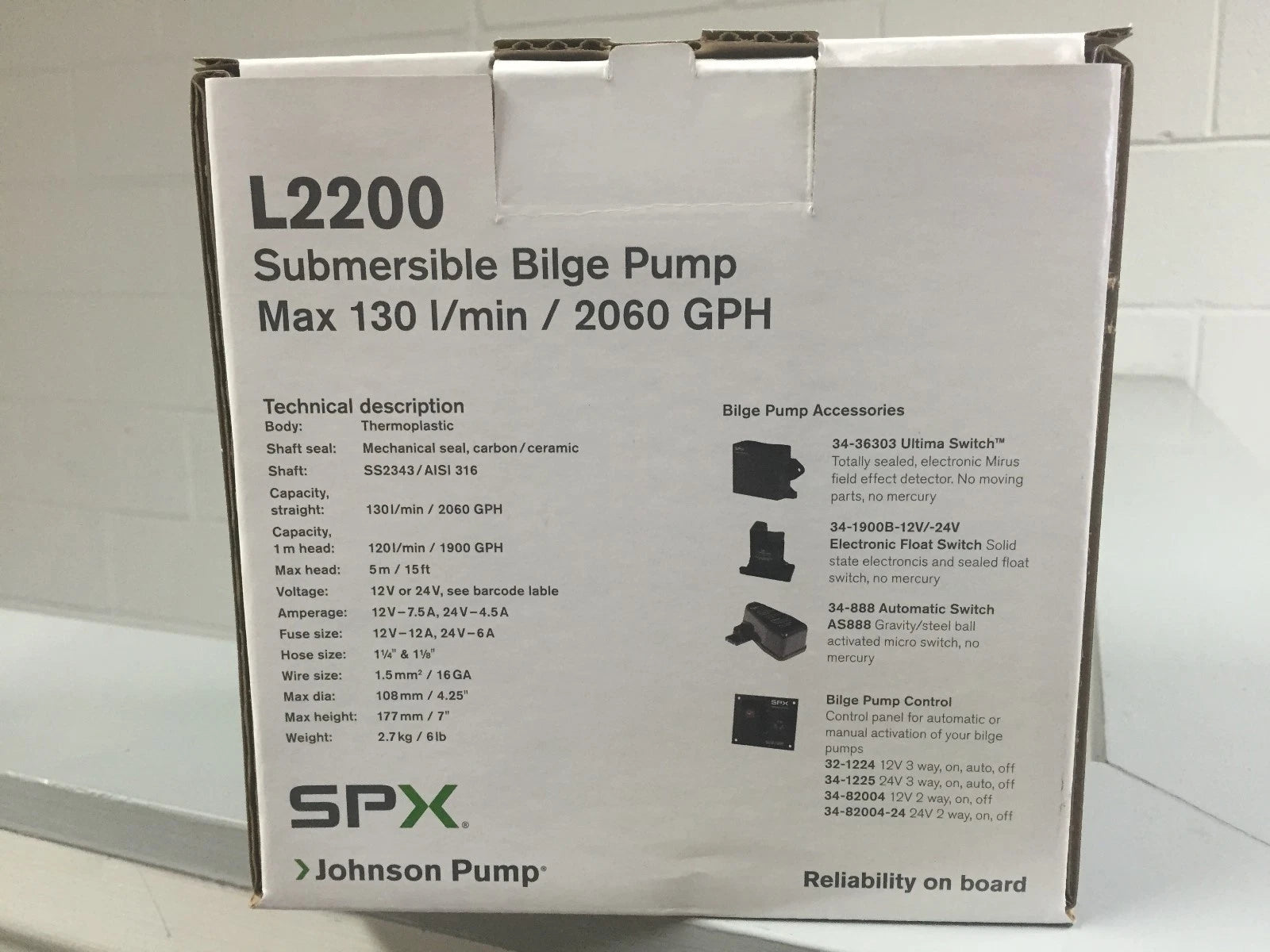 SPX Johnson Submersible Bilge Pump 2200gph 24V for Marine (L2200)