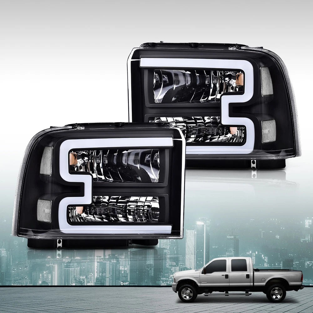 Black LED DRL Headlights for Ford F250 F350 Super Duty (2005–2007)