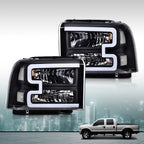 Black LED DRL Headlights for Ford F250 F350 Super Duty (2005–2007)